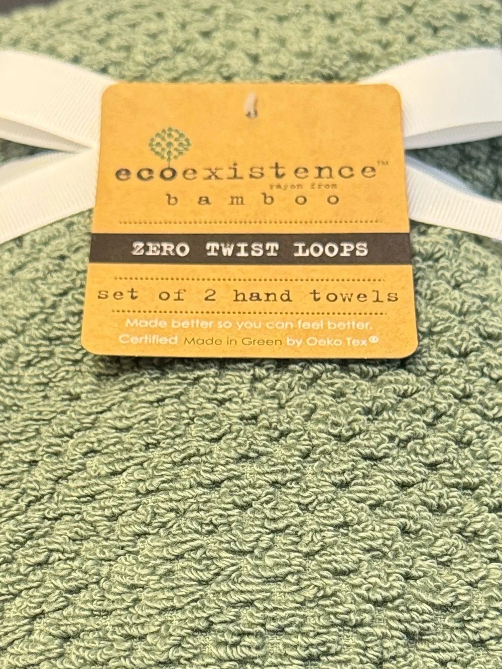 2pc ECOEXISTENCE Bamboo Zero Twist Loops Bath Hand Towel Set - Oil Green